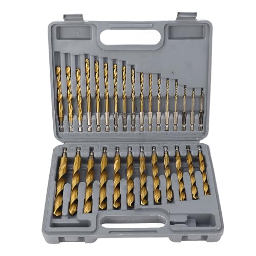 Hiraith 29-teiliges TI-beschichteter HSS-Twisting-Bohrer-Bit, 1/4 "Hex-Shank für Impact Drill-5/64" Bis 1/2 "mit Limitringen und Aufbewahrungsbox, Automatisch Zentriert für von Hiraith