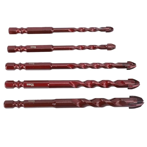 Hiraith Professionelle 5-teilige Mauerwerksbohrer-Set, Mauerwerk Drill Bits Vielseitig, 1/4 "Hex Shank Wolframstahllegierung für Beton/Fliesen/Ziegelstein von Hiraith