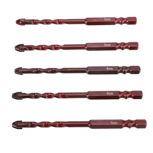 Hiraith Professionelles 5pcs Mauerwerk Bohrbit Set, 1/4 "Hex Shank 6 Mm Hohe Kobaltbits für Beton/Ziegel/Fliesen/Glas/Keramik/Holz, Wolframstahllegierung mit Lagerhüllen von Hiraith