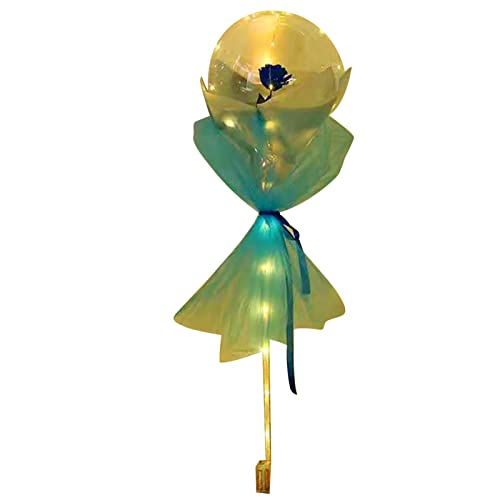 Leuchtender Ballon-Rosenstrauß, Transparenter Kugelstrauß, Valentinstagsgeschenke mit Gaze, Pappe, Komplettes Set (Blau) von Hiraith