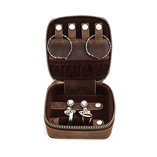 Hiram Reise-Schmuckkästchen, Retro-Echtleder-Aufbewahrungsbox für Ohrringe, Ringe, Halsketten, Armbänder, Schmuckschatulle für Damen, Mädchen, Schmuckgeschenk (Kaffee) von Hiram