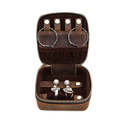 Hiram Reise Schmuckschatulle Organizer Retro Echtleder Aufbewahrungsbox für Ohrringe Ringe Halskette Armbänder Kleine Schmuckschatulle für Frauen Mädchen Schmuck Geschenk (Kaffee) von Hiram