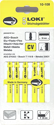 LOKI Stichsägeblätter T 119 B für Holz/Kunststoff, 10-108 - passend für AEG, Bosch, Elu, Festo, Flex, Hitachi, Makita, Metabo, etc. - 5 Stk. pro Packung von Hirschmann Simmerl GmbH