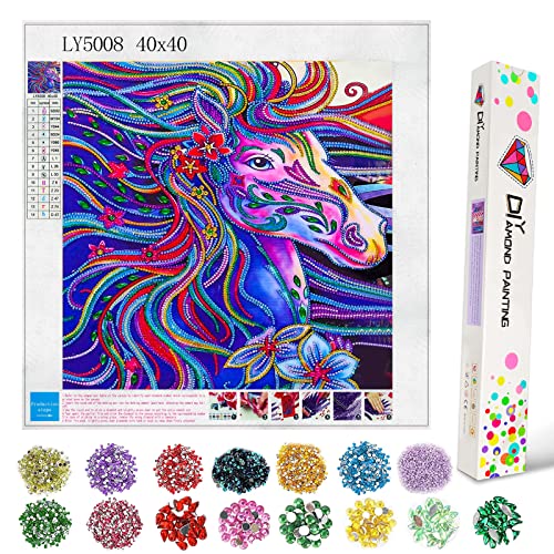 Hirsrian 5D Diamond Painting Kunstset, DIY Diamant Malerei Kreuzstich Volldiamant Kristall Strass Malerei für Erwachsene und Kinder Stickerei Gemälde Bilder für Zuhause Wanddekoration Pferd von Hirsrian