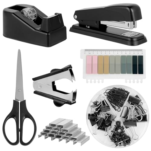 Bürobedarf Set mit Locher-Tacker Büro, Tacker, Tesafilm Abroller und Büro Zubehör – perfekt für den Schreibtisch-schwarz Bürobedarf Set mit Locher-Tacker Büro, Tacker, Tesafilm Abroller und Büro Zubehör – perfekt für den Schreibtisch-schwarz von Hisdricus