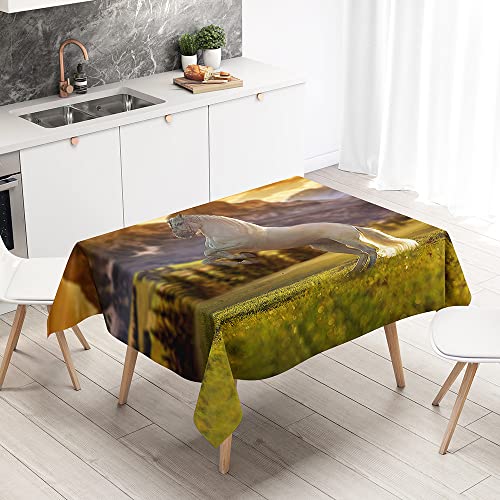 Hiseng 3D Pferd Muster Tischdecke Abwaschbar Rechteckig für Küche Esstisch Wischtuchreinigung Tischdecke für Indoor Outdoor Haus Küche Party Picknick (140x180cm,Wiese) von Hiseng