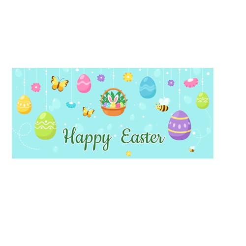 Hiseng Frohe Ostern Banner, Garagentor Banner Ostern Frühling Outdoor Indoor Ostern Banner Garage für Haustür Wand Garten Party Hintergrund (150x210cm,Muster 5) von Hiseng