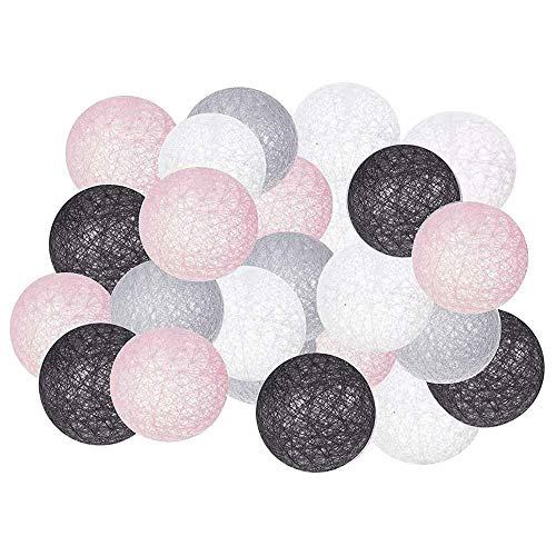 Hiseng LED Lichterkette Baumwollkugeln Batteriebetrieben, 6 cm Cotton Ball Lichterketten Kugeln Nachtlicht für Party, Zimmer, Innen Deko (Rosa Grau schwarz,5M-50LED) von Hiseng