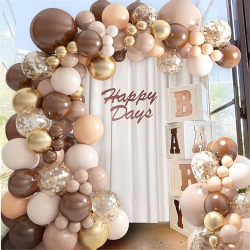 Hiseng Luftballons Khaki Beige, 127 Stück Helium Ballons Braun Khaki Beige Konfetti Latex Ballons, Weiß Luftballons Set für Geburtstag Hochzeit Party Babyparty (Nordic) von Hiseng