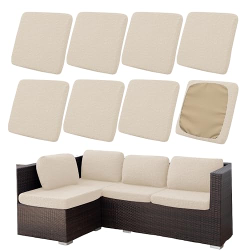 Hiseng Outdoor Sitzkissenbezug Terrasse Gartenpolster Ersatzbezug, Stretch Jacquardstoff Sitzkissenbezug Sofa Kissenbezüge mit Gummiband für Terrassenmöbel, Gartenmöbel (Beige Rose,8PCS) von Hiseng