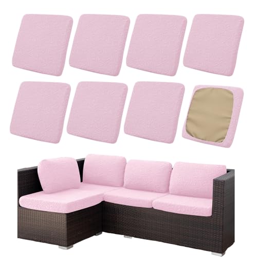 Hiseng Outdoor Sitzkissenbezug Terrasse Gartenpolster Ersatzbezug, Stretch Jacquardstoff Sitzkissenbezug Sofa Kissenbezüge mit Gummiband für Terrassenmöbel, Gartenmöbel (Rosa Rose,8PCS) von Hiseng