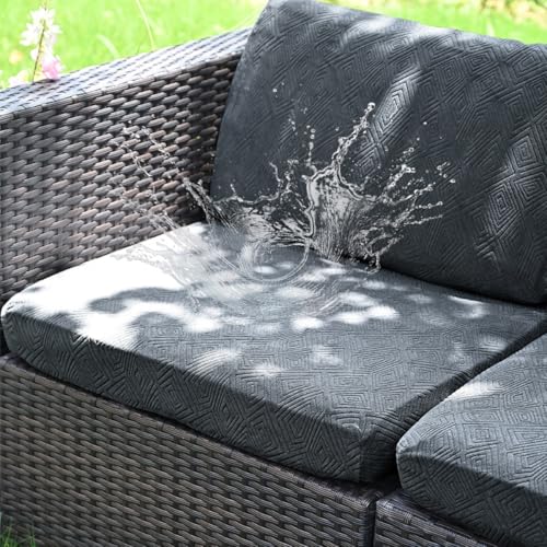 Hiseng Outdoor Sitzkissenbezug Wasserdicht Gartenpolster Ersatzbezug aus Jacquardstoff, Weicher Stretch Sitzkissen Sofabezug Kissenbezüge für Terrassenstuhl Gartenmöbel (Grau,70x60x20cm) von Hiseng
