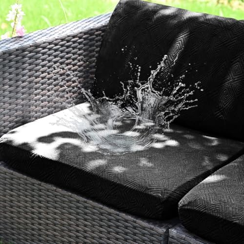 Hiseng Outdoor Sitzkissenbezug Wasserdicht Gartenpolster Ersatzbezug aus Jacquardstoff, Weicher Stretch Sitzkissen Sofabezug Kissenbezüge für Terrassenstuhl Gartenmöbel (Schwarz,70x60x20cm) von Hiseng
