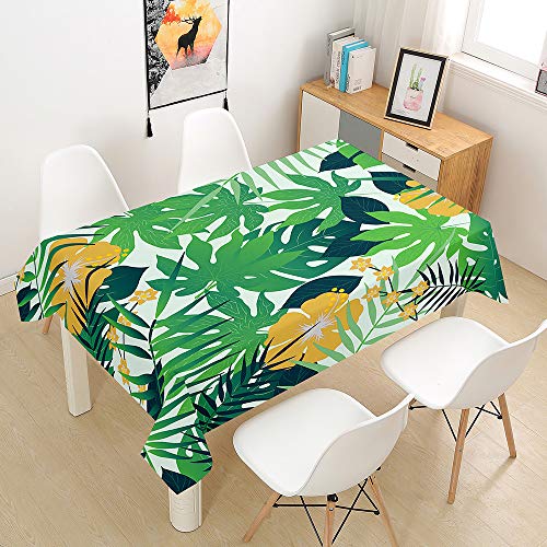 Hiseng Rechteckig Tischdecke Abwaschbar, Wasserdicht Fleckschutz Ölfest Pflegeleicht Tischtuch für Outdoor Garten Home Dekoration, 3D Blätter (Grün,140x180cm) von Hiseng