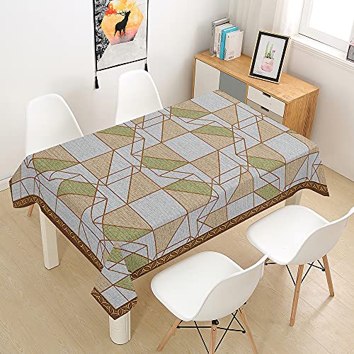 Hiseng Retro Tischdecke Rechteckige Tischdecken Tischtuch Geeignet Wasserabweisende Staubdichte Outdoor Abwaschbar für Home Küche Dekoration Tischtuch (Grün Braun,140x160cm) von Hiseng