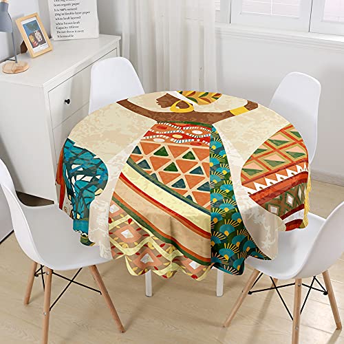 Hiseng Runde Bedruckte Tischdecke Afrika Tradition Druck 3D Abwaschbar Wasserdicht Fleckschutz Polyester Tischtuch für Outdoor Garten Home Dekoration- Verschiedene Größe (Afrikanerin,150cm) von Hiseng