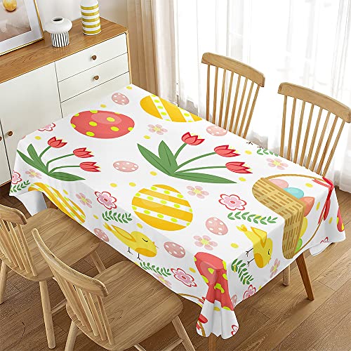 Hiseng Tischdecke Outdoor Abwaschbar 3D Ostern Drucken Tischtuch Wasserabweisend Rechteckige Tischdecke Größe Wählbar für Home Küche Dekoration (100x140cm,Tulpenblüten) von Hiseng