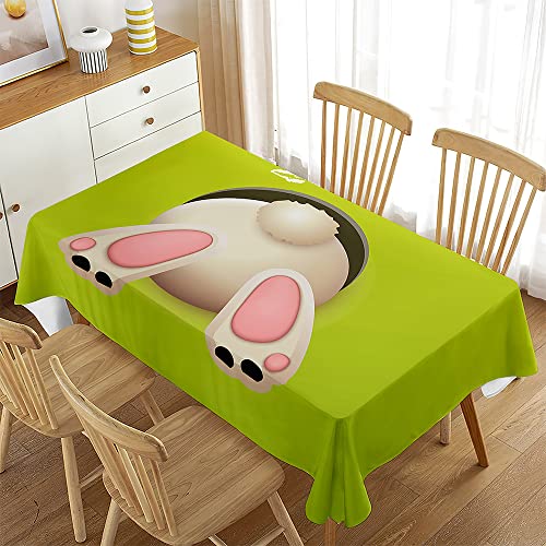 Hiseng Tischdecke Outdoor Abwaschbar 3D Ostern Drucken Tischtuch Wasserabweisend Rechteckige Tischdecke Größe Wählbar für Home Küche Dekoration (140x260cm,Kaninchen) von Hiseng