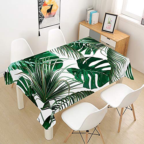 Hiseng Tischdecke Wasserdicht Tischwäsche, Rechteckig Abwaschbar 3D Tropische Pflanzen Drucken Polyester Tischdecken Abwischbar Tischtuch für Küche Party Outdoor Garten (Grün,90x90cm) von Hiseng