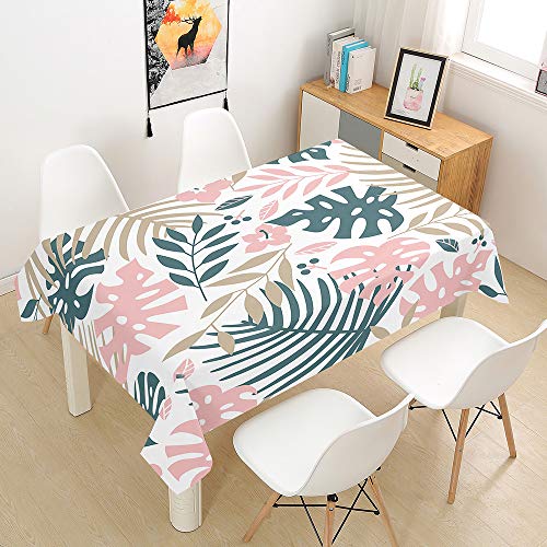 Hiseng Tischdecke Wasserdicht Tischwäsche, Rechteckig Abwaschbar 3D Tropische Pflanzen Drucken Polyester Tischdecken Abwischbar Tischtuch für Küche Party Outdoor Garten (Rosa,100x140cm) von Hiseng