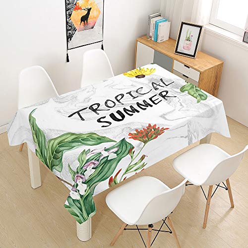 Hiseng Tischdecke Wasserdicht Tischwäsche, Rechteckig Abwaschbar 3D Tropische Pflanzen Drucken Polyester Tischdecken Abwischbar Tischtuch für Küche Party Outdoor Garten (Sommer,60x60cm) von Hiseng