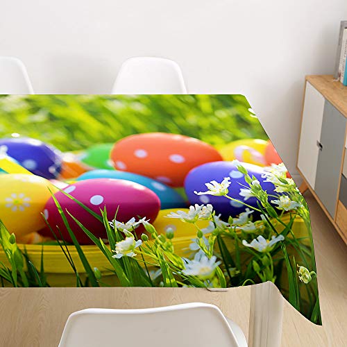 Hiser Bunte Ostereier Frühling und Ostern Stoff-Tischdecke eeignet Wasserabweisende Staubdichte Outdoor Abwaschbar für Home Küche Dekoration Tischtuch (Gänseblümchen,140x220cm) von Hiser