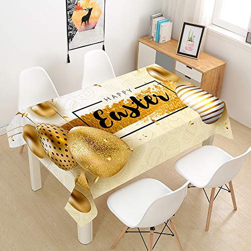 Hiser Bunte Ostereier Frühling und Ostern Stoff-Tischdecke eeignet Wasserabweisende Staubdichte Outdoor Abwaschbar für Home Küche Dekoration Tischtuch (goldenes Ei,100x140cm) von Hiser