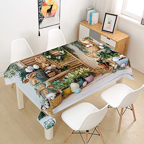 Hiser Tischdecke Wasserdicht Tischwäsche, Rechteckig Abwaschbar 3D Ostern Drucken Polyester Tischdecken Abwischbar Tischtuch für Küche Party Outdoor Garten (Holz,100x140cm) von Hiser