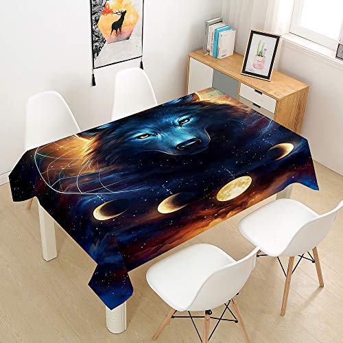 Hiser Tischdecke Wasserdicht Tischwäsche, Rechteckig Abwaschbar 3D Tier Wolf Drucken Polyester Tischdecken Abwischbar Tischtuch für Küche Party Outdoor Garten (dunkel,100x140cm) von Hiser