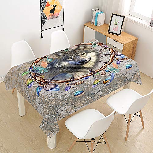 Hiser Tischdecke Wasserdicht Tischwäsche, Rechteckig Abwaschbar 3D Tier Wolf Drucken Polyester Tischdecken Abwischbar Tischtuch für Küche Party Outdoor Garten (grau,140x140cm) von Hiser