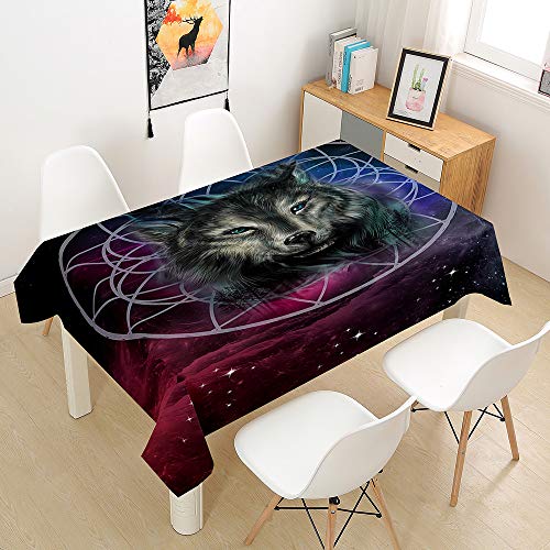 Hiser Tischdecke Wasserdicht Tischwäsche, Rechteckig Abwaschbar 3D Tier Wolf Drucken Polyester Tischdecken Abwischbar Tischtuch für Küche Party Outdoor Garten (lila Wolf,90x90cm) von Hiser