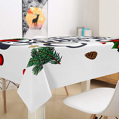 Hiser Weihnachtstischdecke Weihnachten Tischdecke Abdeckung Home Party Tischdekoration Lotuseffekt Tischtuch Dekorative Tuch Hotel Bankett Party (Weiß,140x180cm) von Hiser