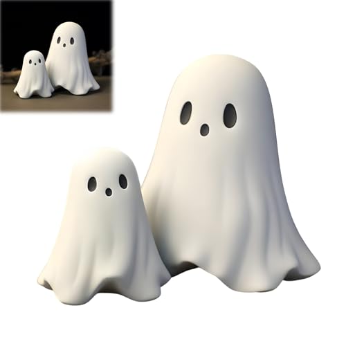 Halloween Geisterfigur - Niedliche Keramik Geist Statue, Gruselige Halloween Deko für Zuhause, Resin Geisterfigur für Innen- und Außenbereich, Halloween Tischdeko und Regaldekoration (D) von Hislaves