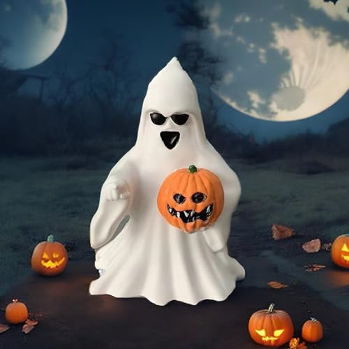 Halloween Geisterfigur - Niedliche Keramik Geist Statue, Gruselige Halloween Deko für Zuhause, Resin Geisterfigur für Innen- und Außenbereich, Halloween Tischdeko und Regaldekoration (E) von Hislaves