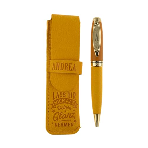 History & Heraldry Bamboo Persönlicher und individueller Kuli Kugelschreiber Stift mit Namen und Spruch Personalisiertes Etui Monogramm-Design persönliches Geschenk (Kuli Andrea) von History & Heraldry