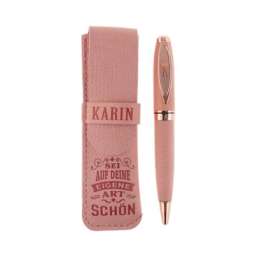 History & Heraldry Bamboo Persönlicher und individueller Kuli Kugelschreiber Stift mit Namen und Spruch Personalisiertes Etui Monogramm-Design persönliches Geschenk (Kuli Karin) von History & Heraldry