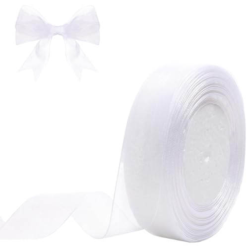 Hiswan 2,5 cm transparentes Organzaband, 45,7 m, weißes Chiffonband für Geschenkverpackungen, Weihnachten, Halloween, Dekoration, Hochzeitsstrauß, Basteln Hiswan 2,5 cm transparentes Organzaband, 45,7 m, weißes Chiffonband für Geschenkverpackungen, Weihnachten, Halloween, Dekoration, Hochzeitsstrauß, Basteln von Hiswan