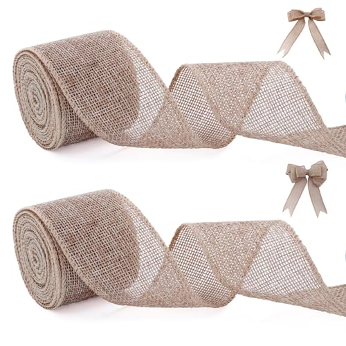 Hiswan Juteband mit Draht, 3,8 cm breit, 9,1 m, solide, rustikale Jutebänder zum Basteln, natürliches Juteband für Kranz, Jäten, Weihnachten, Halloween, Dekoration, Drahtband für Geschenkverpackungen von Hiswan