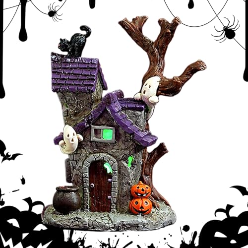 Hitburu Halloween Haus | Leuchtende Halloween Dekoration - Resin Mit -Motiv Für Wohnzimmer Küche von Hitburu