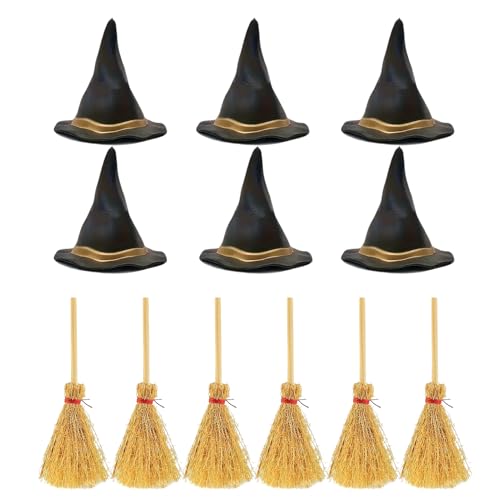 Hitburu Mini Hexenhut - Mini Hexenhut Bastelset,1 Satz Miniatur Dekorationsbesen für Partys Hochzeiten Erwachsene Kleinkinder Kinder Puppenhaus Babymädchen von Hitburu