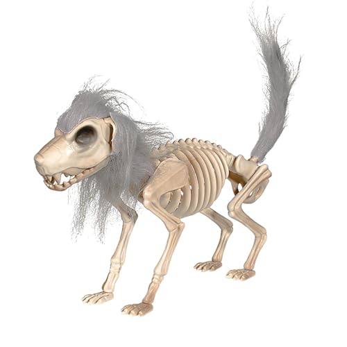 Hitburu Skelett Hund Halloween Deko | Tierfigur | Flexible Schädel Tischdekoration Mit Mähne Gruselig Accessoires Für Halloween Gartendekoration von Hitburu
