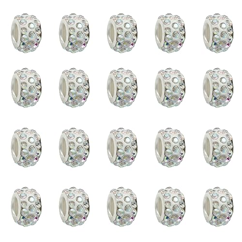 Hitefu 100 Stück europäische Strassperlen mit großem Loch, 12 mm Diamant-Haarperlen, Kristall-Charm-Perlen mit großem Loch, Strass-Abstandshalter für Schmuckherstellung, DIY Handwerk (AB-Farbe) von Hitefu