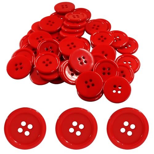 Hitefu 50 Stück 4/5 Zoll (20 mm) rote Harzknöpfe, 4-Loch-Knöpfe mit flacher Rückseite, Nähknöpfe für Kleidung, DIY Handwerk und Kleidung (32 l) von Hitefu