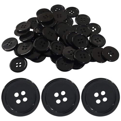 Hitefu 50 Stück 4/5 Zoll (20 mm) schwarze Harzknöpfe, 4-Loch-Knöpfe mit flacher Rückseite, Nähknöpfe für Kleidung, DIY Handwerk und Kleidung (32 l) von Hitefu