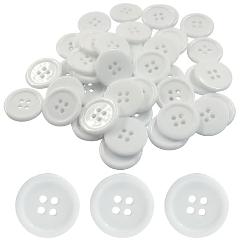 Hitefu 50 Stück 4/5 Zoll (20 mm) weiße Harzknöpfe, 4-Loch-Knöpfe mit flacher Rückseite, Nähknöpfe für Kleidung, DIY Handwerk und Kleidung (32 l) von Hitefu