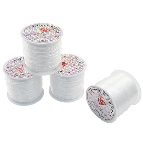 Hitefu Elastische Schnur für Armbandherstellung, 60 m, transparente Stretchschnur für Perlen- und Schmuckherstellung, 4 Rollen von Hitefu
