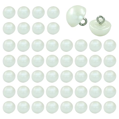 Hitefu Weiße Perlenknöpfe, 10 mm, dekorativer Schaft, runde Knöpfe, Halbkugel-Perlen-Schnallen für Hochzeitskleider und Bastelarbeiten, 50 Stück von Hitefu