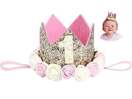 Hitopin 1 Stücke Geburtstag Baby Krone, Baby Princess Crown Geburtstagskrone Haarband Haarschmuck Prinzessin Geburtstagskrone Mädchen Haarband Baby Geburtstag Hut (Rosa) von Hitopin