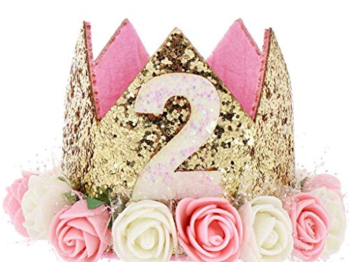 Hitopin 1 Stücke Geburtstag Baby Krone Mit der Nummer 2, Baby Princess Crown Geburtstagskrone Haarband Haarschmuck Prinzessin Geburtstagskrone Mädchen Haarband Geburtstag Hut (Rosa) von Hitopin