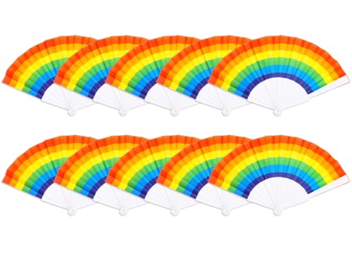 Hitopin 10PCS Regenbogen Fächer, Regenbogen-Faltventilator, Regenbogen-Faltfächer, Regenbogen Falten Fans,für Frauen/Männer, Geeignet für Veranstaltungen,Parteien, Tanz Performances(Regenbogen) von Hitopin